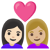 安卓系统里的情侣: 女人女人较浅肤色中等-浅肤色emoji表情
