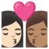 安卓系统里的亲吻: 女人女人较浅肤色中等肤色emoji表情